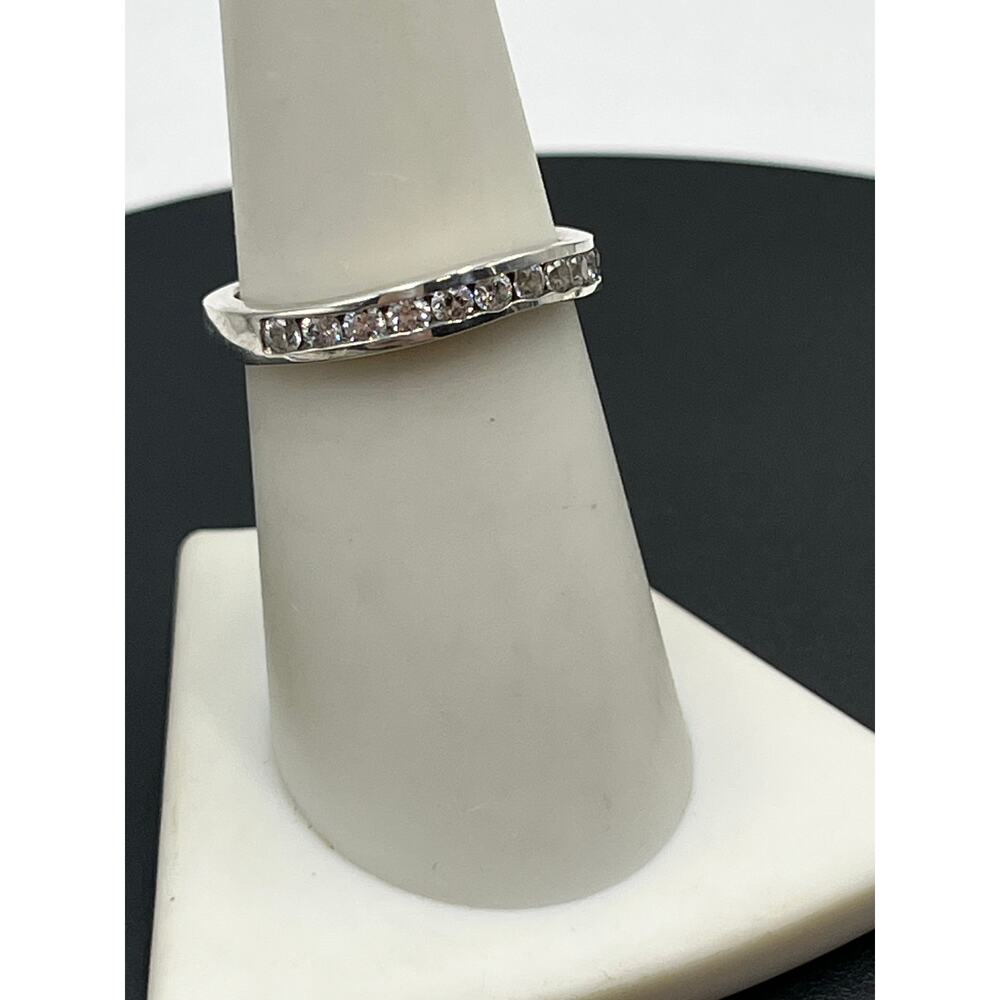 S.S. Sterling Silver‎ 925 Cubic Zirconia Half Eternity Wave Band Ring Sz 7.5